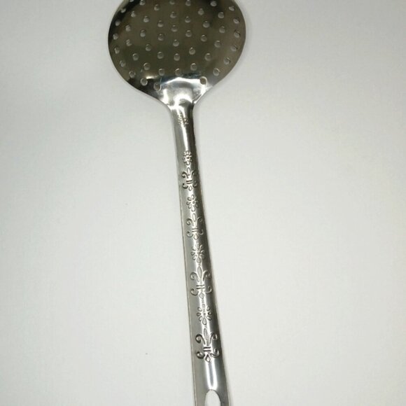 Stainless Steel Cooking Skimmer Medium Size Floral Design on Handle - Picture 4 of 6